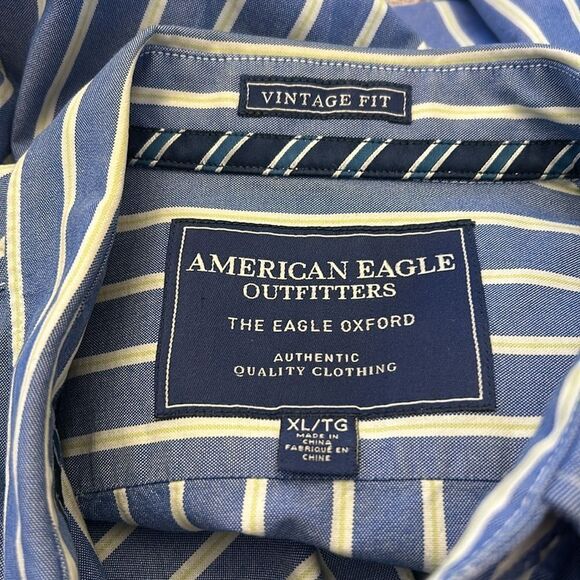 American Eagle Outfitters blue white striped button down shirt Size XL EUC - Picture 8 of 10